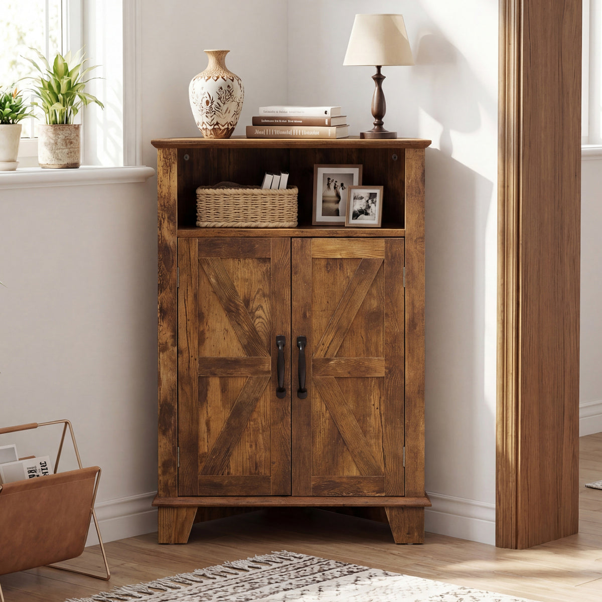 4-Tier Corner Storage Cabinet with Open Shelf