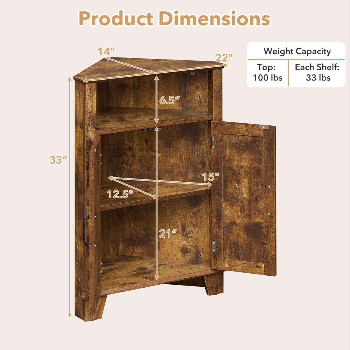 4-Tier Corner Storage Cabinet with Open Shelf