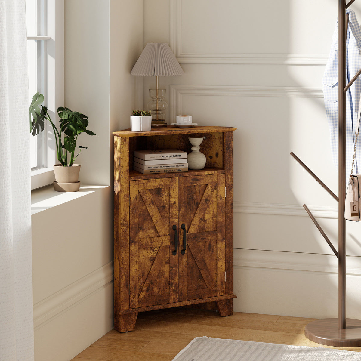 4-Tier Corner Storage Cabinet with Open Shelf