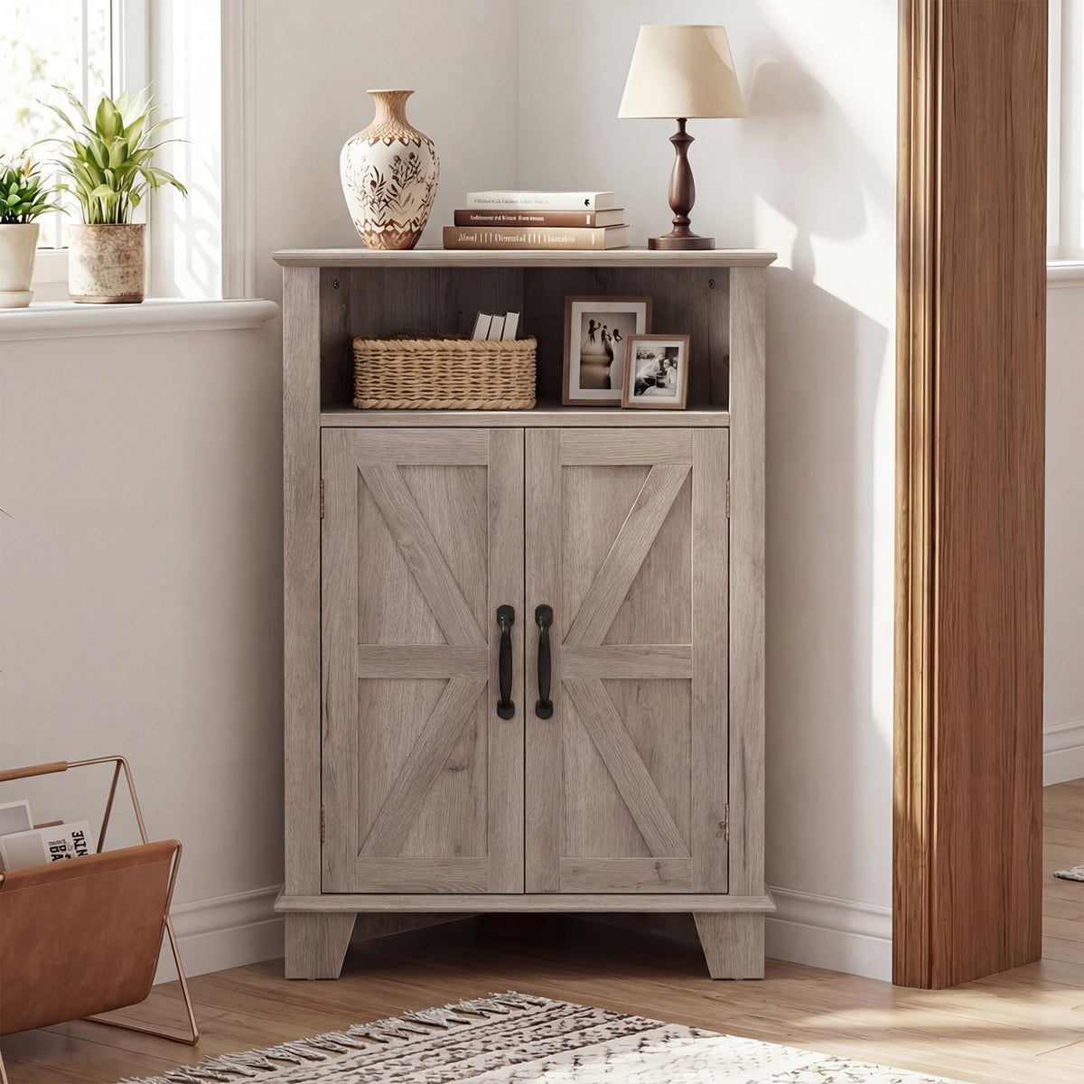 4-Tier Corner Storage Cabinet with Open Shelf