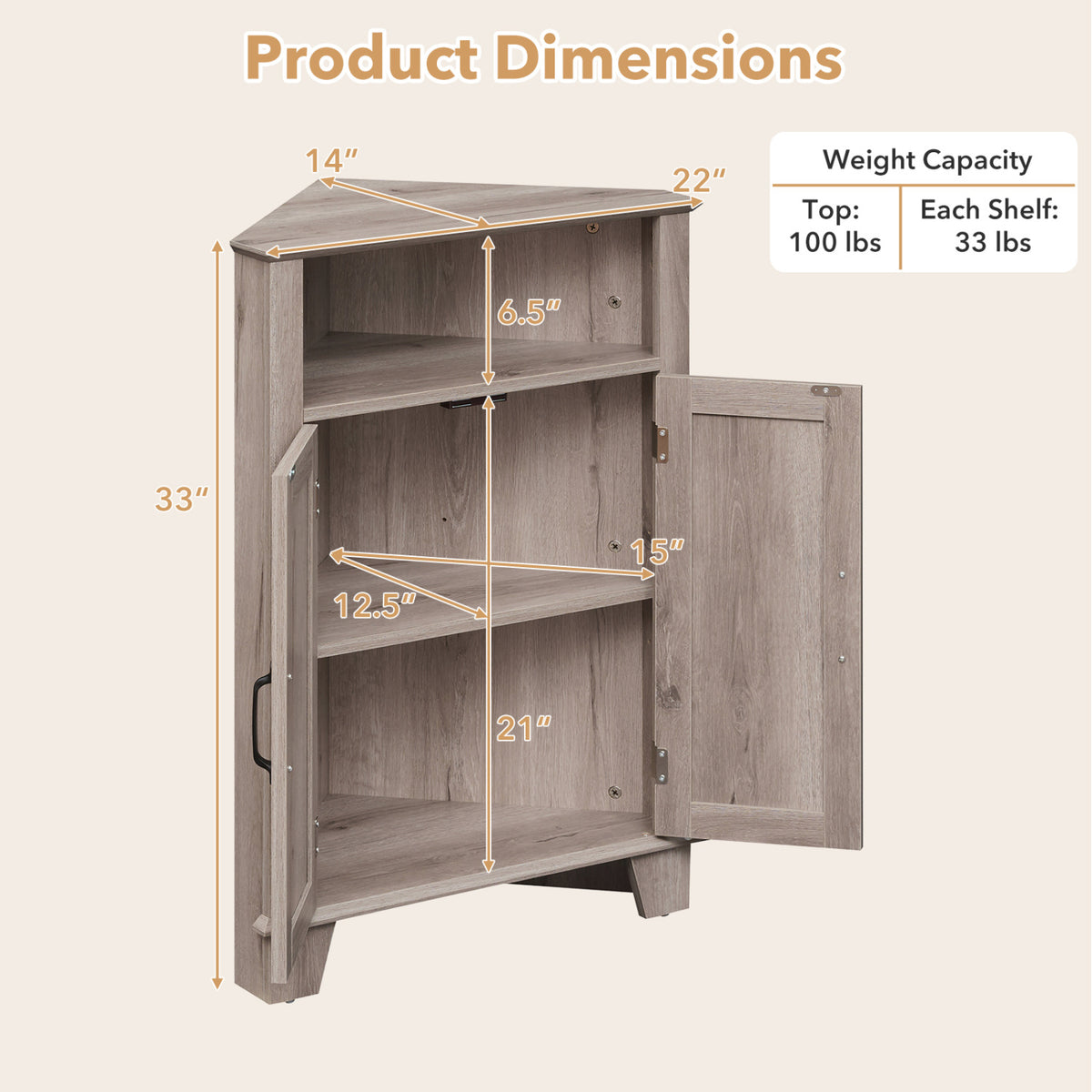 4-Tier Corner Storage Cabinet with Open Shelf
