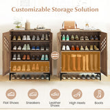 4 Tier Farmhouse Shoe Storage Cabinet with Removable Shelves and Metal Legs
