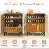 4 Tier Farmhouse Shoe Storage Cabinet with Removable Shelves and Metal Legs