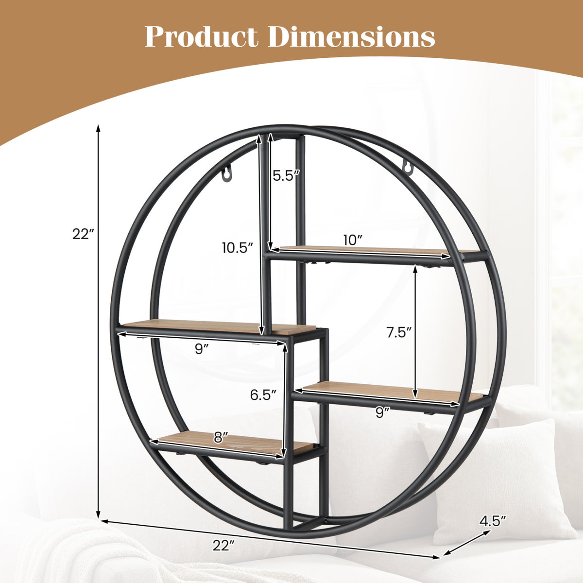 Decorative Circular Metal Wall Mounted Shelf for Display