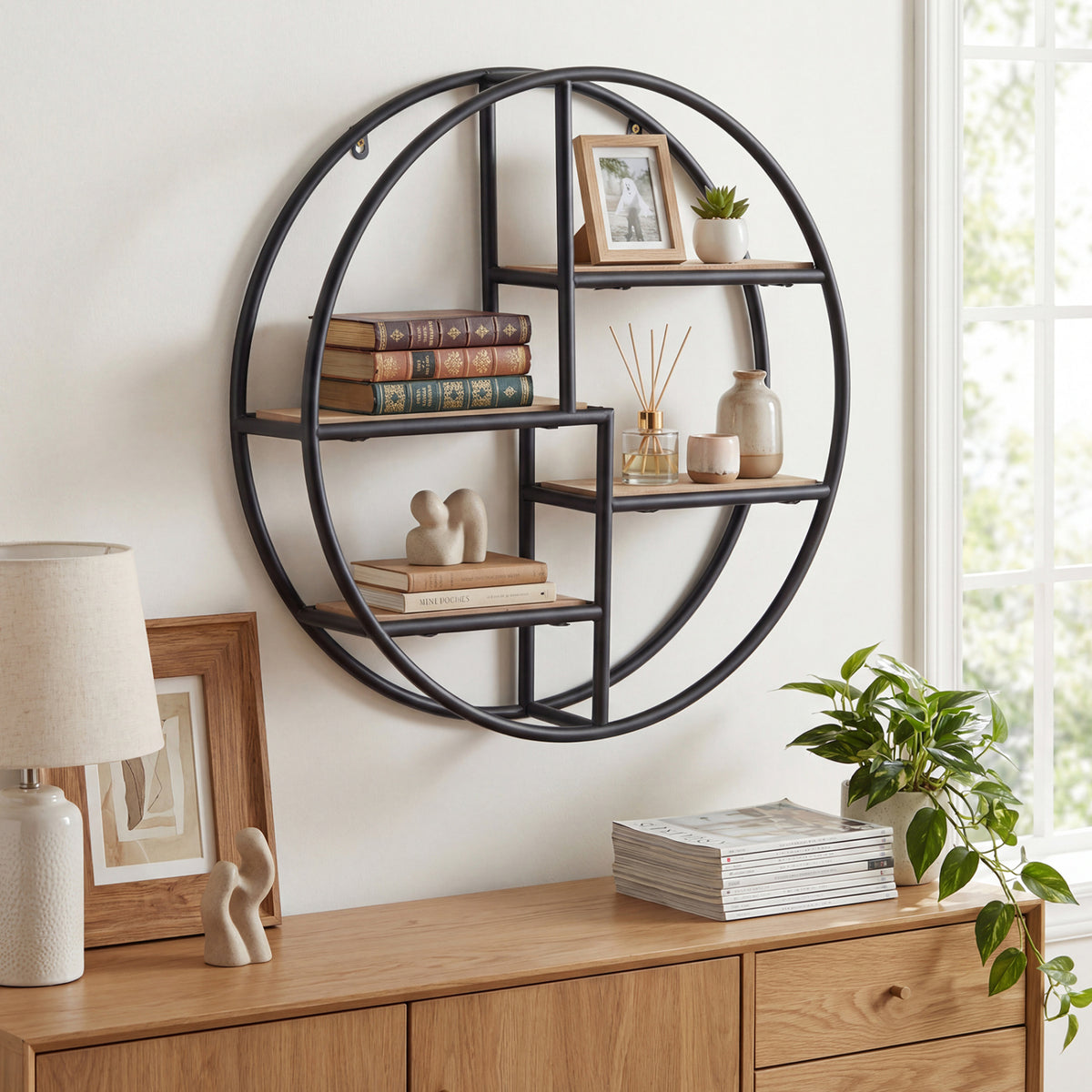 Decorative Circular Metal Wall Mounted Shelf for Display