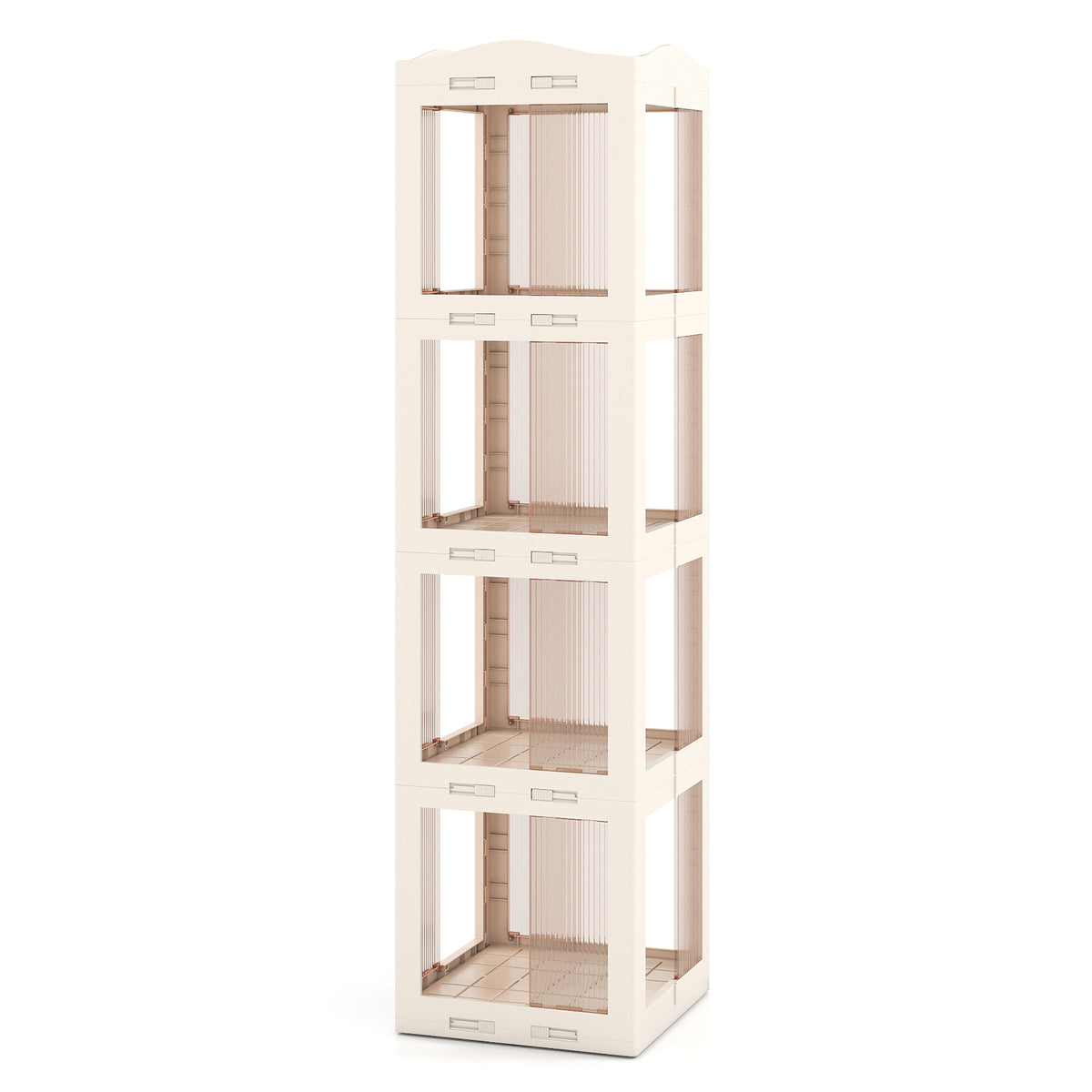 4-Tier Foldable Rotating Bookshelf with Swivel Base and Translucent Panels-White