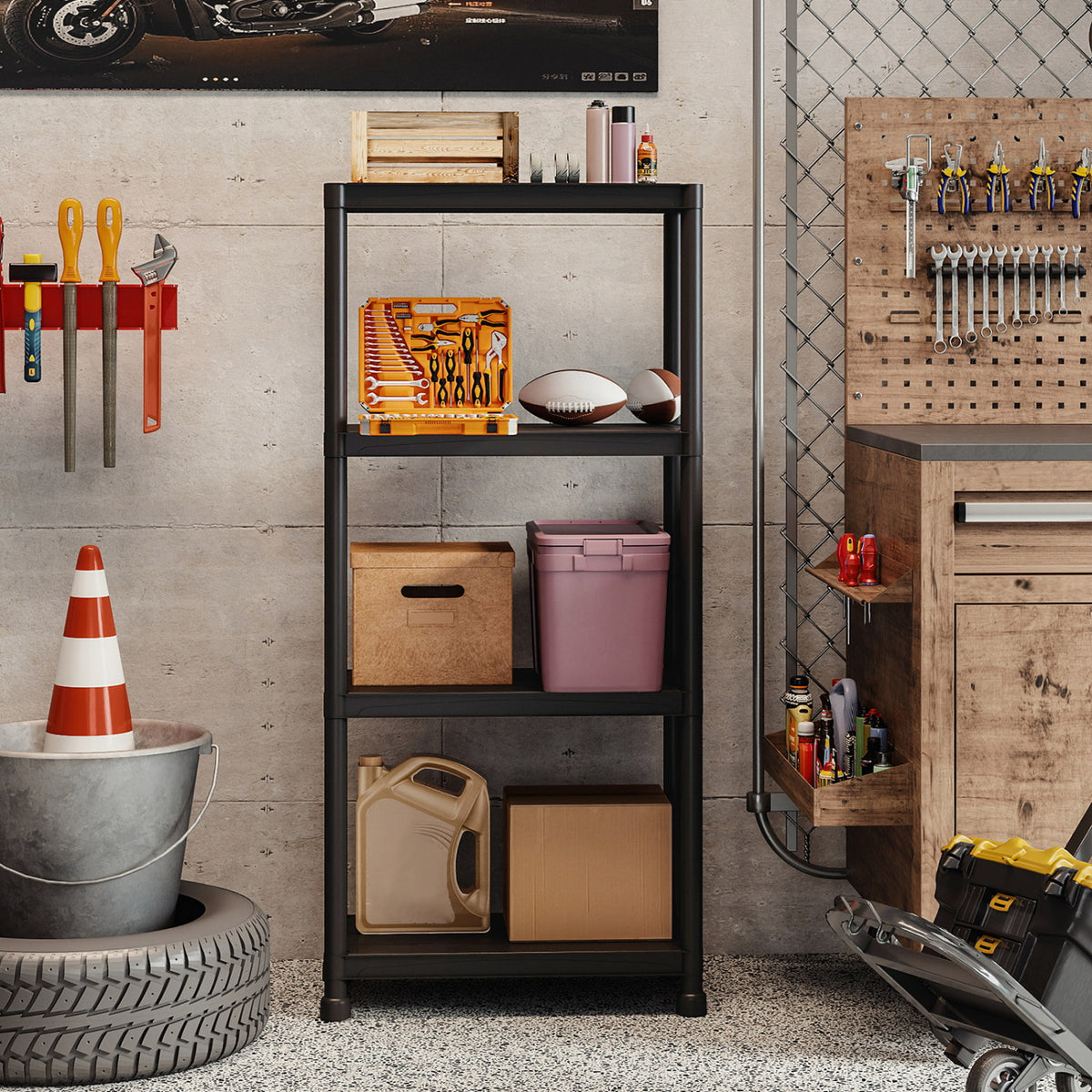 4-Tier/5-Tier/3-Tier Heavy-Duty Plastic Storage Shelves Freestanding Garage Shelving Unit
