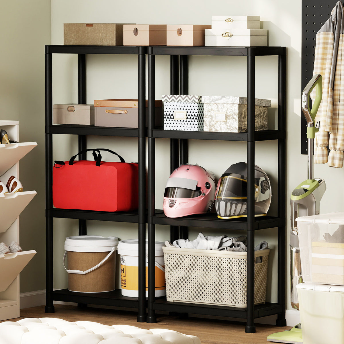 4-Tier/5-Tier/3-Tier Heavy-Duty Plastic Storage Shelves Freestanding Garage Shelving Unit