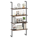 4-Tier Industrial Ladder Bookshelf with Metal Frame-Coffee