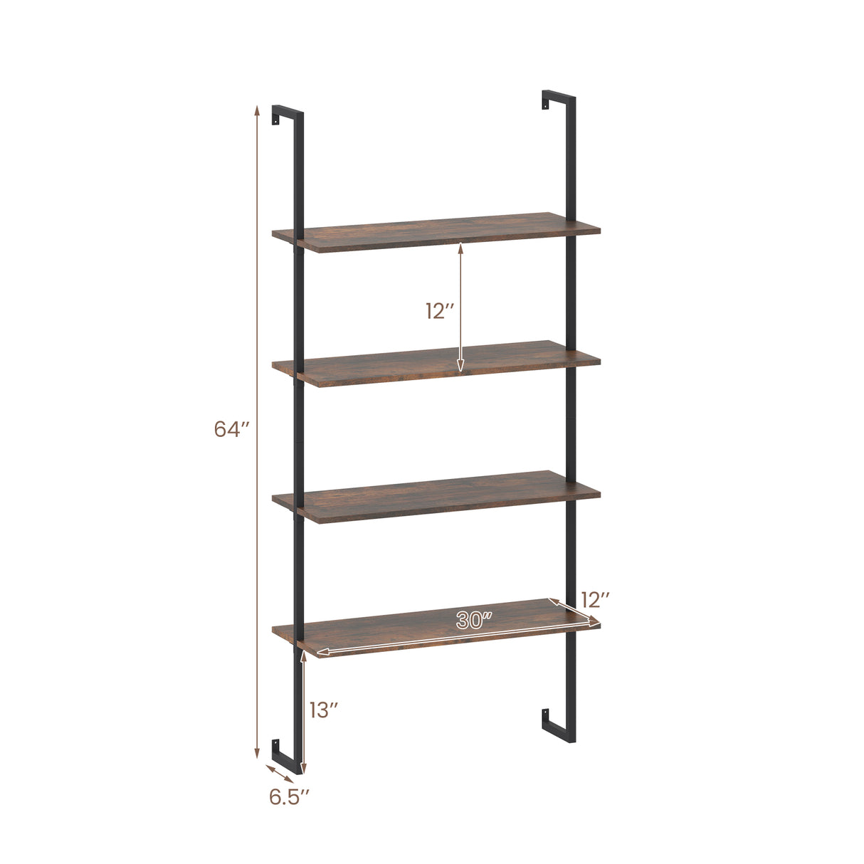 4-Tier Industrial Ladder Bookshelf with Metal Frame-Coffee