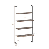 4-Tier Industrial Ladder Bookshelf with Metal Frame-Coffee