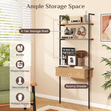 4-Tier Ladder Bookshelf with Drawer and Metal Frame for Living Room