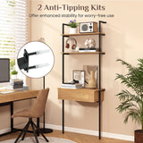 4-Tier Ladder Bookshelf with Drawer and Metal Frame for Living Room