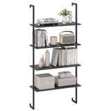 4-Tier Ladder Shelf Open Wall Mounted Bookcase with Wooden Boards and Metal Frame-Black