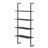 4-Tier Ladder Shelf Open Wall Mounted Bookcase with Wooden Boards and Metal Frame-Black