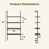 4-Tier Ladder Shelf Open Wall Mounted Bookcase with Wooden Boards and Metal Frame-Black