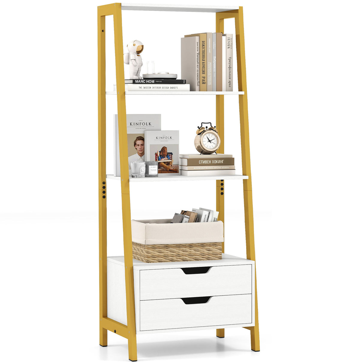 4-Tier Ladder Shelf with 2 Drawers 52.5 Inch Tall Freestanding Bookcase