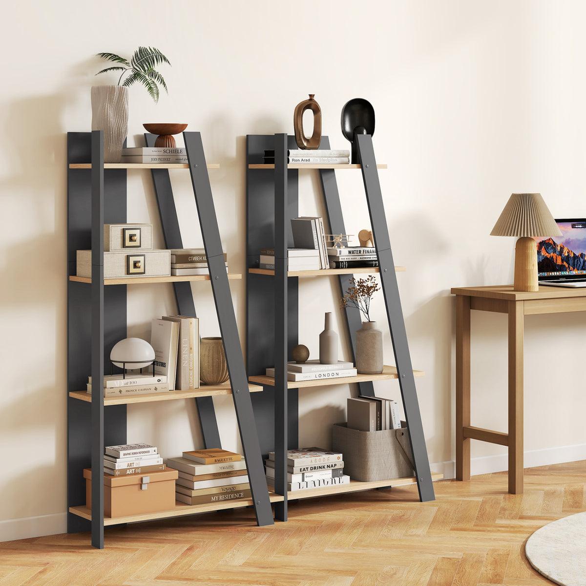 4-Tier Modern Bookshelf Wooden Vertical Display Book Shelf for Small Space