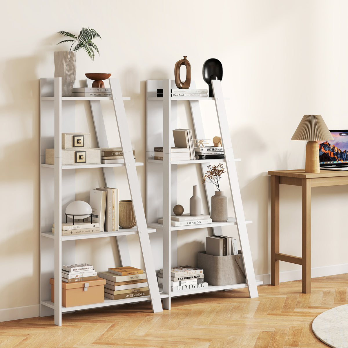 4-Tier Modern Bookshelf Wooden Vertical Display Book Shelf for Small Space