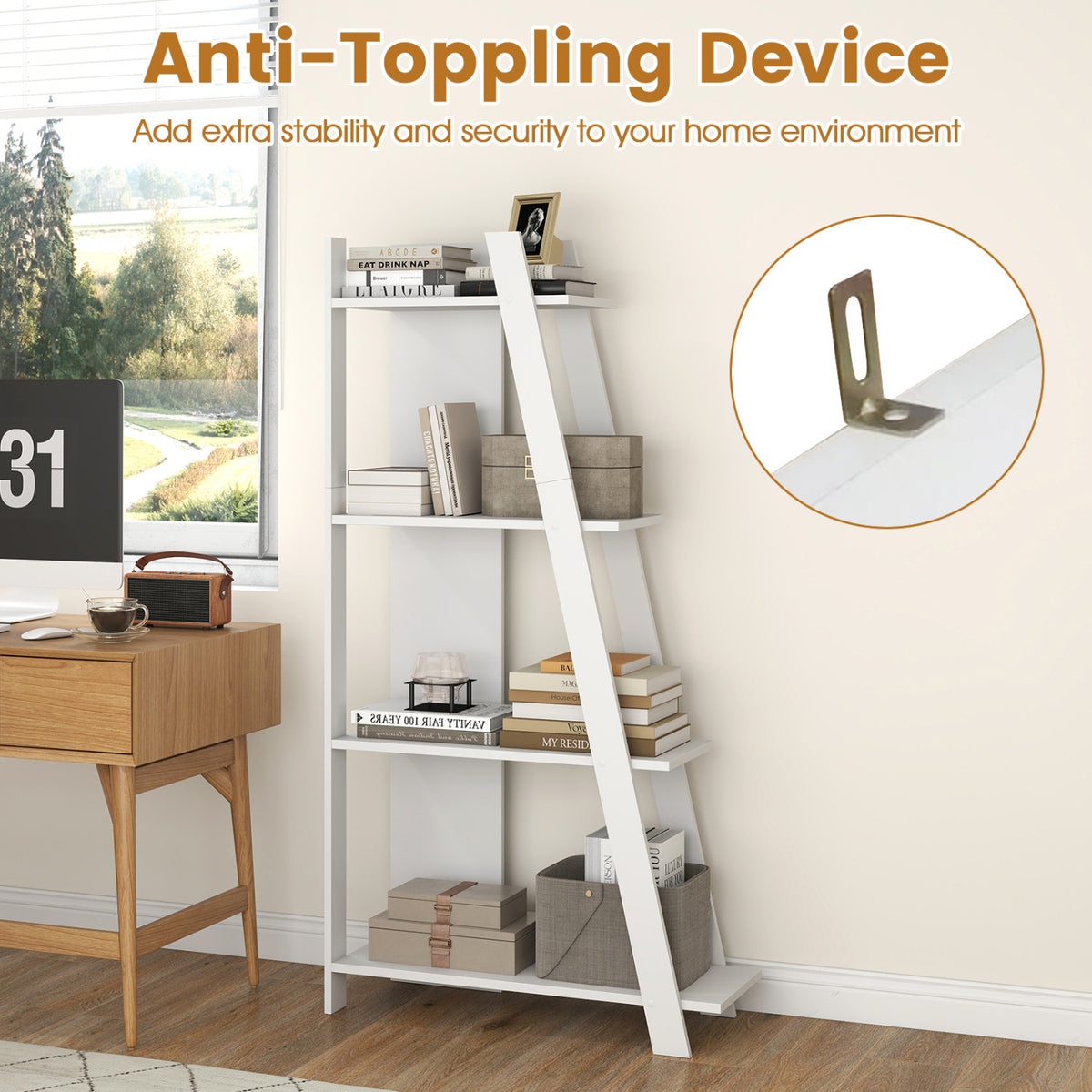 4-Tier Modern Bookshelf Wooden Vertical Display Book Shelf for Small Space