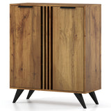 4-Tier Modern Freestanding Hidden Shoe Cabinet with 2 Doors-Natural