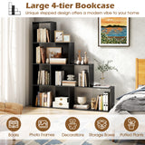 4-Tier Bookshelf Stair Bookcase with 6 Cubes Display Rack