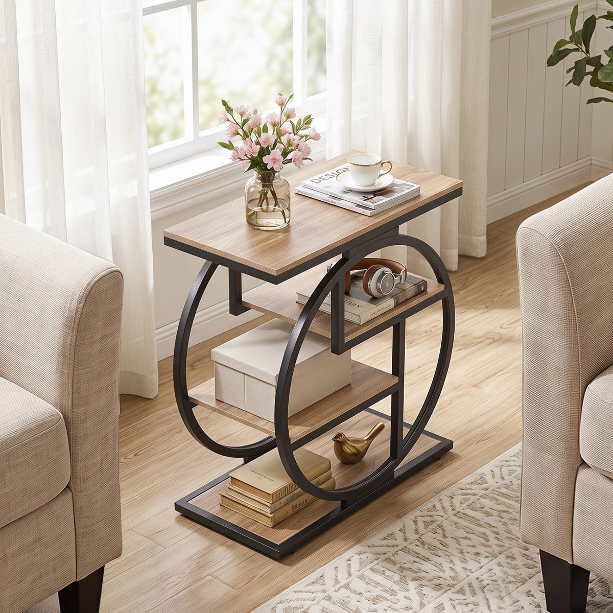 4-Tier Narrow End Table for Living Room with Storage Shelves