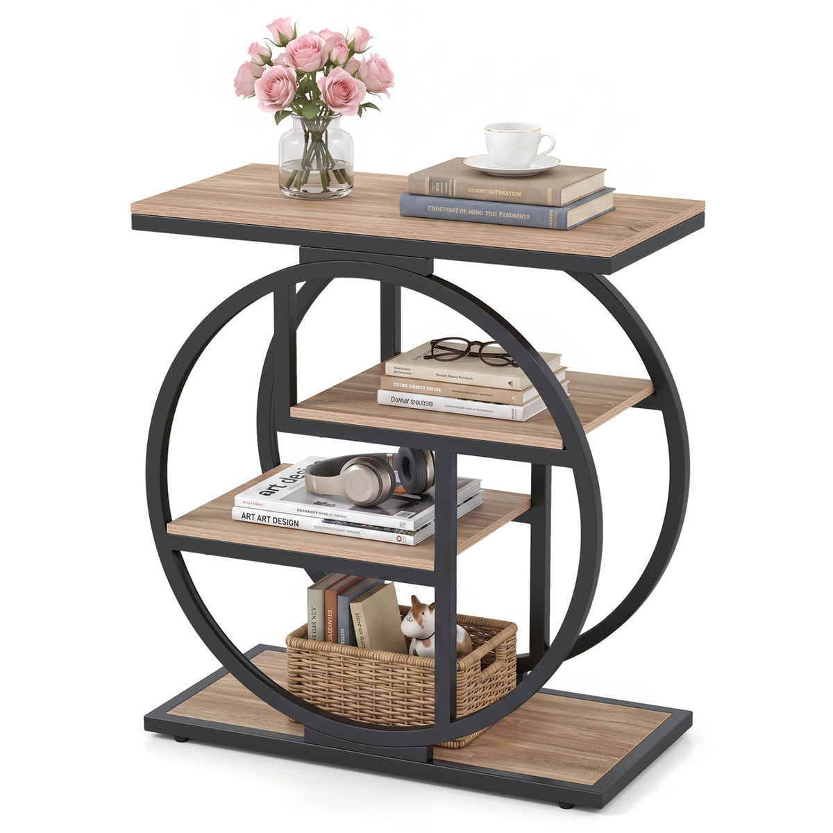 4-Tier Narrow End Table for Living Room with Storage Shelves