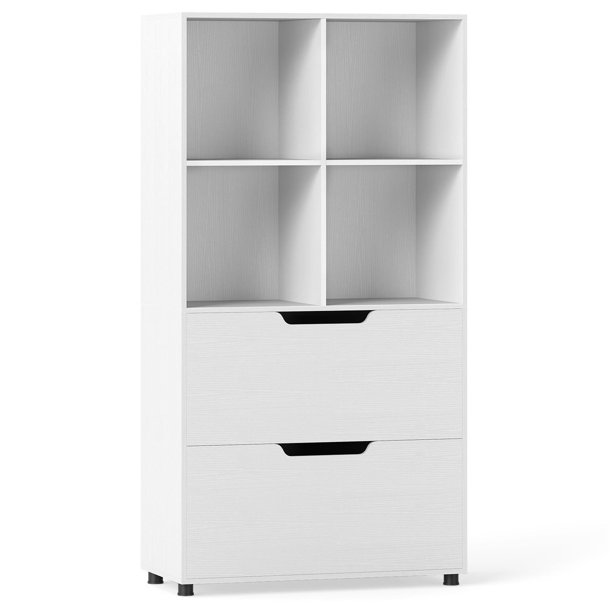 4-Tier Open Bookcase with 2 Drawers and 4 Storage Cubes-White
