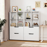 4-Tier Open Bookcase with 2 Drawers and 4 Storage Cubes-White