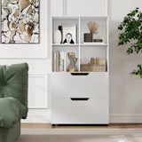 4-Tier Open Bookcase with 2 Drawers and 4 Storage Cubes-White