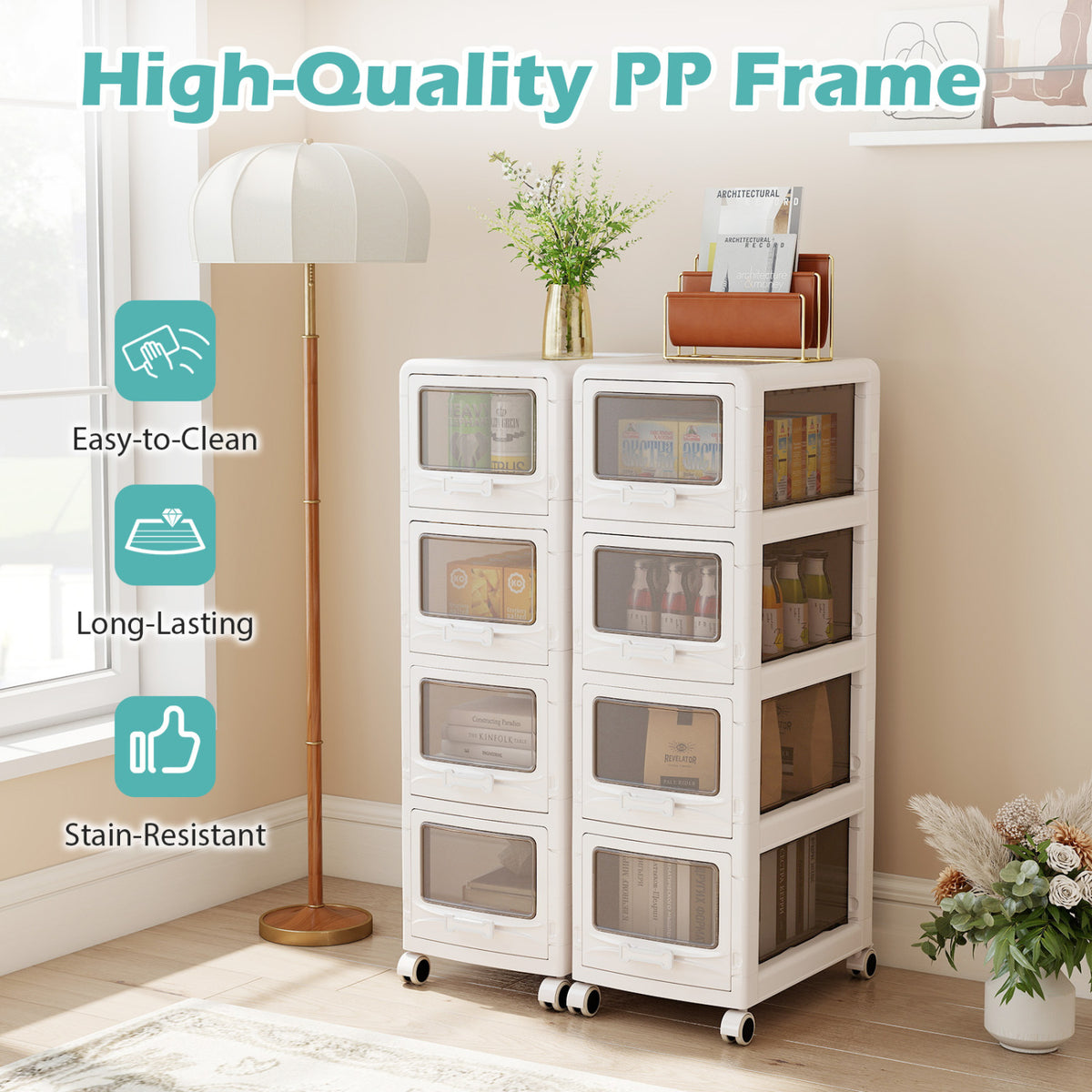 4-Tier/5-Tier/3-Tier Plastic Drawer Storage Organizer Rolling Cart with 3/4/5 Drawers and Lockable Wheels