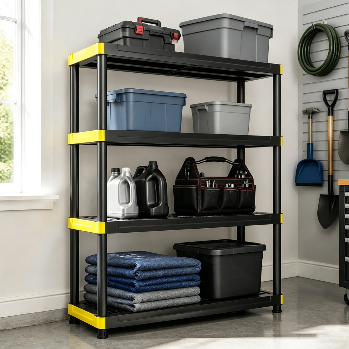 4-Tier Plastic Storage Shelf Heavy-Duty Utility Rack Freestanding Storage Rack-Black