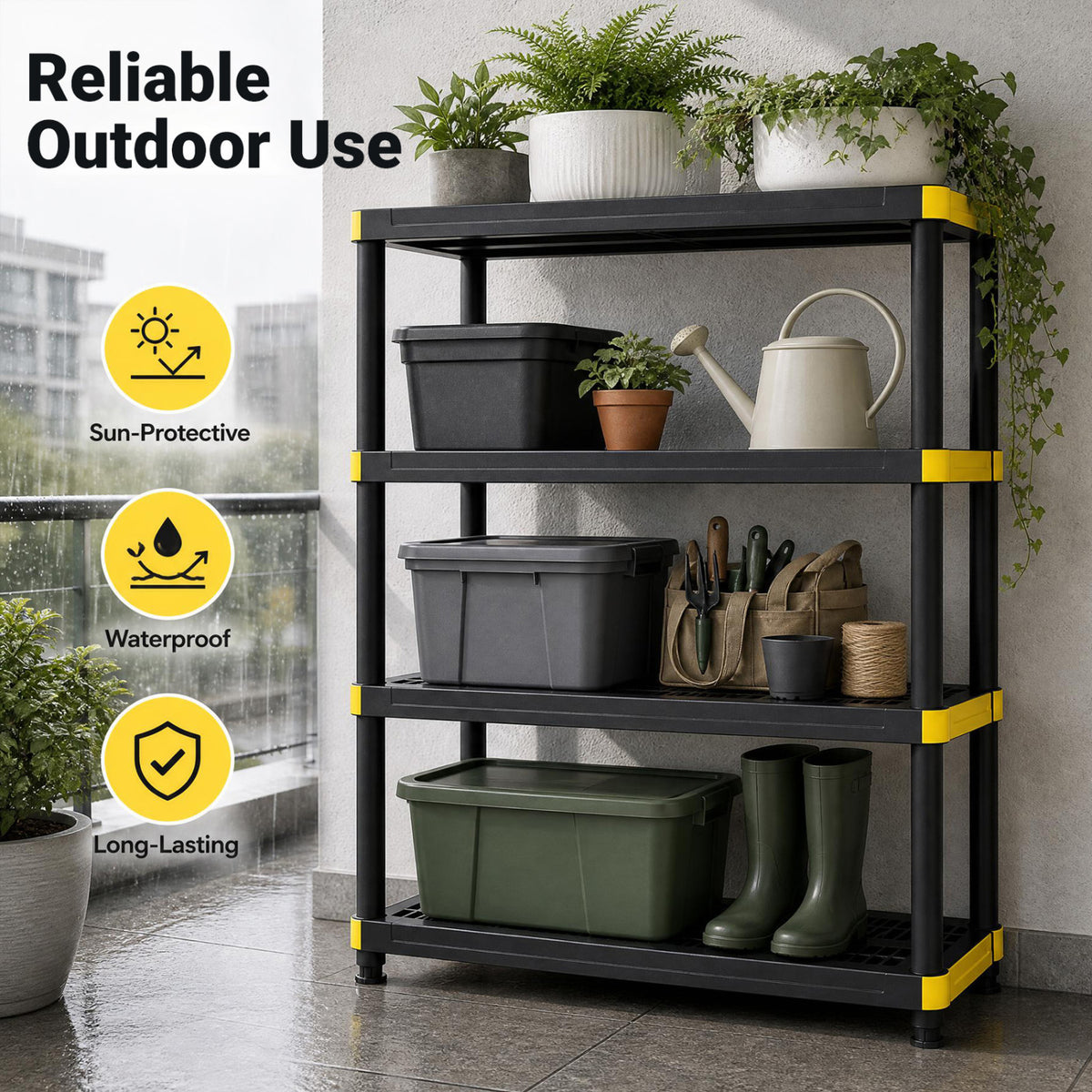 4-Tier Plastic Storage Shelf Heavy-Duty Utility Rack Freestanding Set of 2-Black