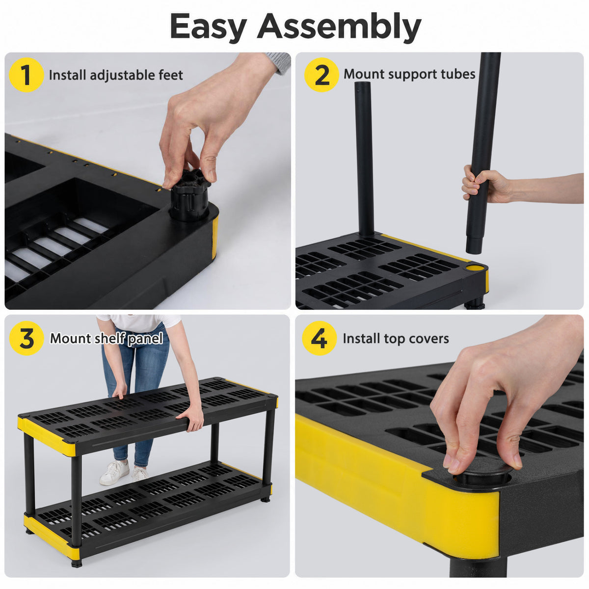 4-Tier Plastic Storage Shelf Heavy-Duty Utility Rack Freestanding Set of 2-Black