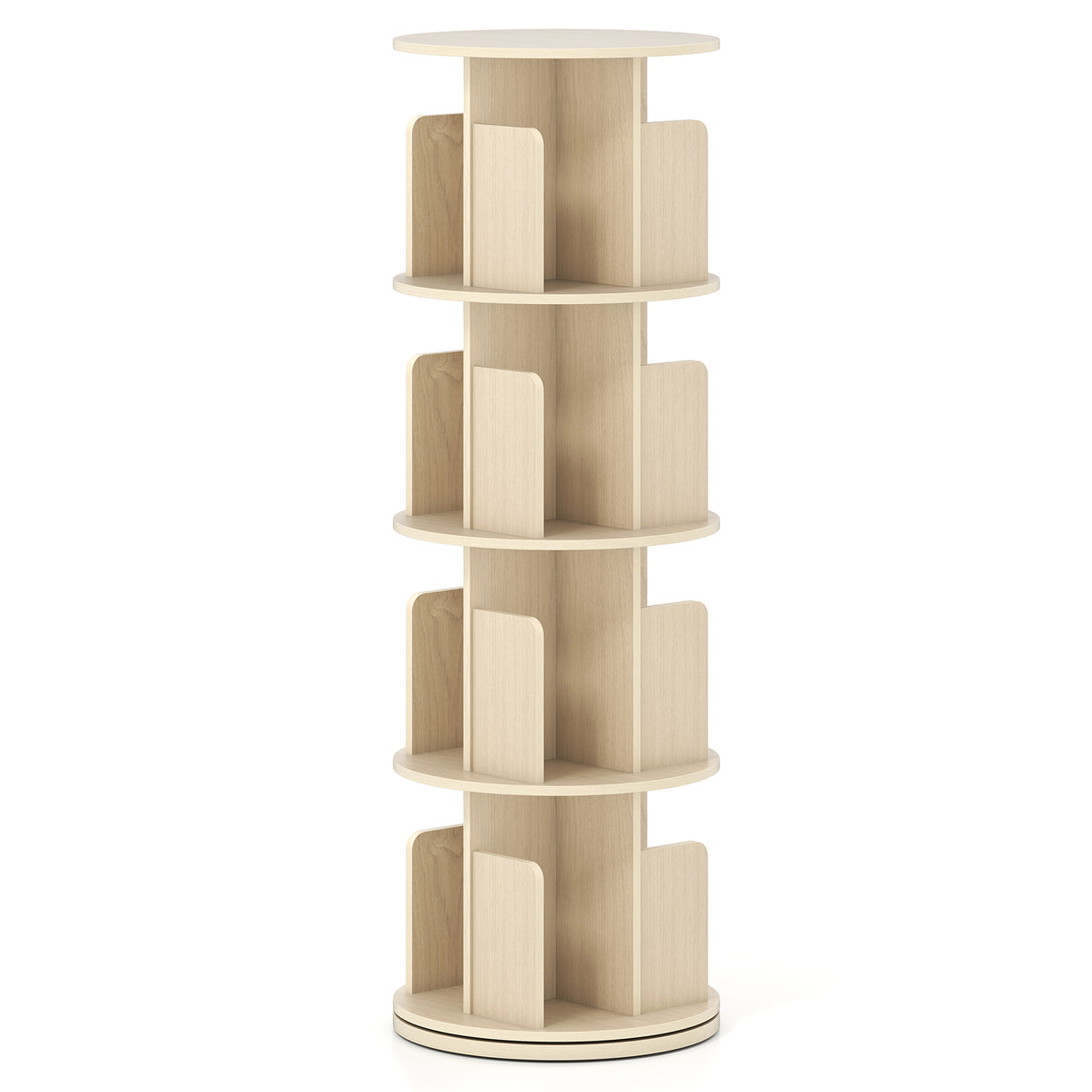 4-Tier Rotating Bookshelf 360Â° Display Rack with Dividers and Anti-falling Baffles