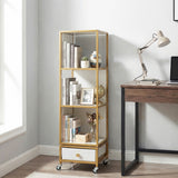 4-Tier Rotating Bookshelf on Wheels with Removable Drawer
