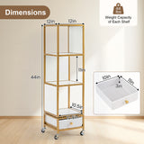 4-Tier Rotating Bookshelf on Wheels with Removable Drawer