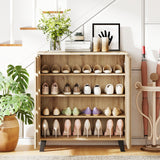 4-Tier Shoe Cabinet 2-Door Storage Organizer with Louvered Door-Natural
