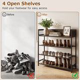 4-Tier Shoe Rack Industrial Shoe Organizer with Heavy Duty Metal Frame-Rustic Brown