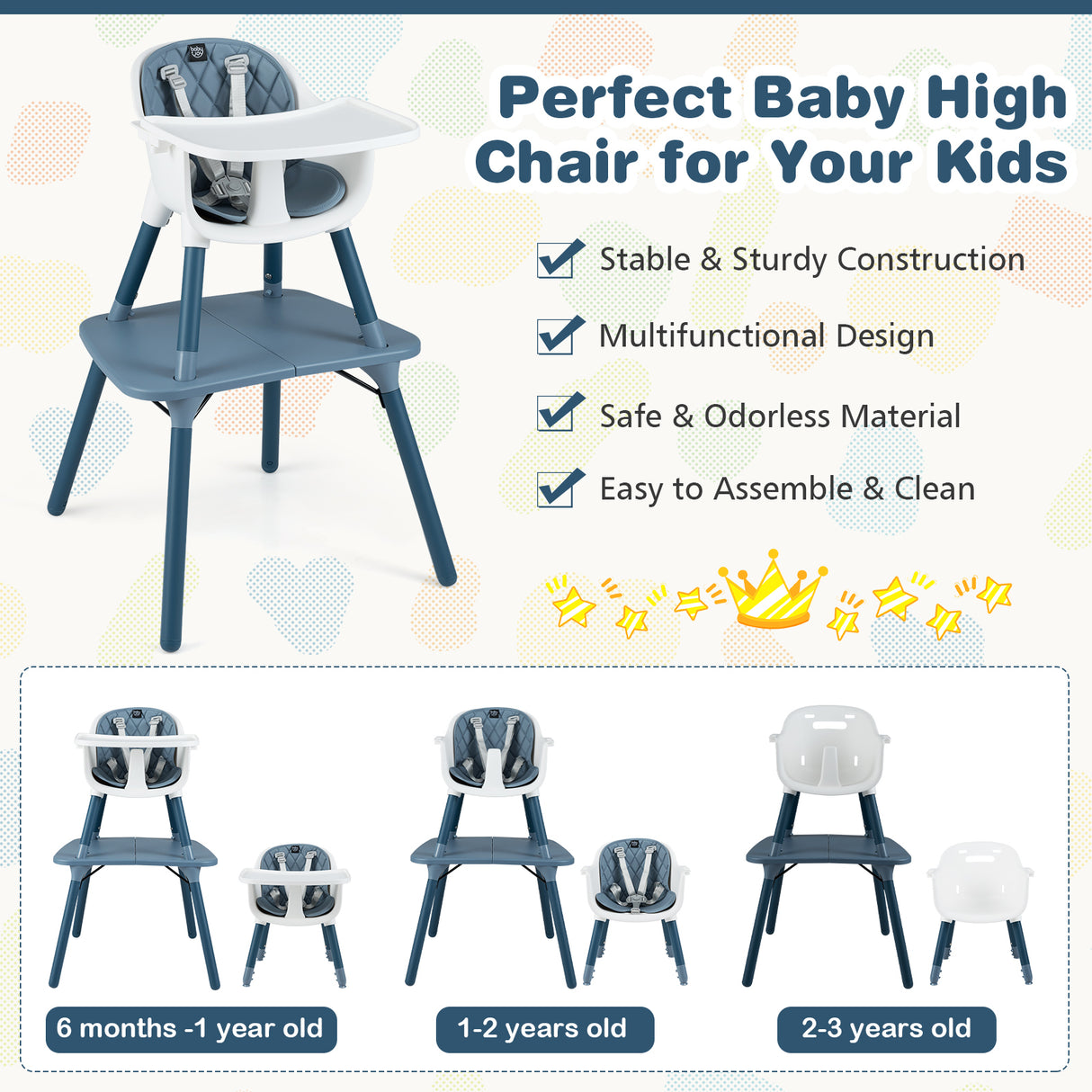 4-in-1 Baby Convertible Toddler Table Chair Set with PU Cushion