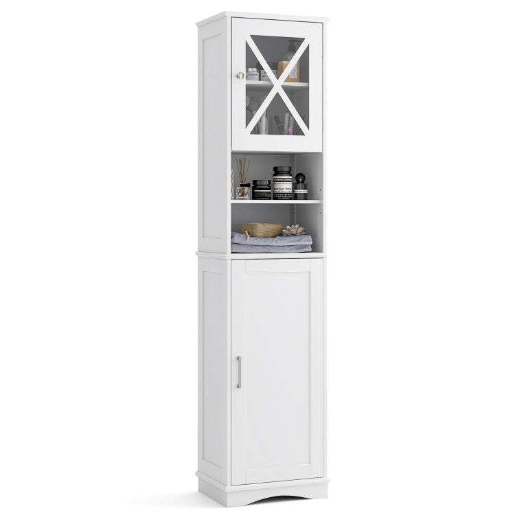 3-in-1 Bath & Storage Combo: Tall Cabinet  Shower Bench & Buffet Sideboard