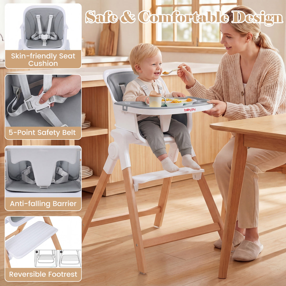 4-in-1 Convertible Baby High Chair with Detachable and Adjustable Tray