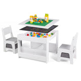 1 Kids Table and Chairs with Building Blocks and Bookshelves