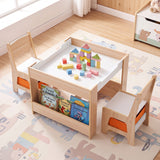 1 Kids Table and Chairs with Building Blocks and Bookshelves