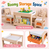 1 Kids Table and Chairs with Building Blocks and Bookshelves