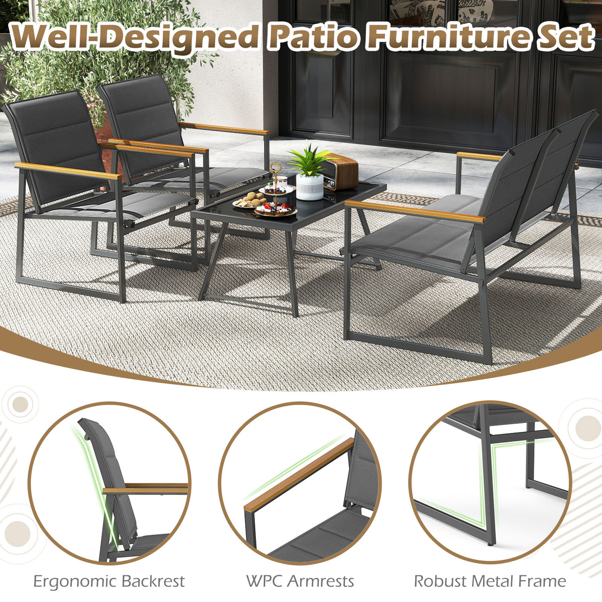 4-Piece Outdoor Conversation Patio Furniture Set
