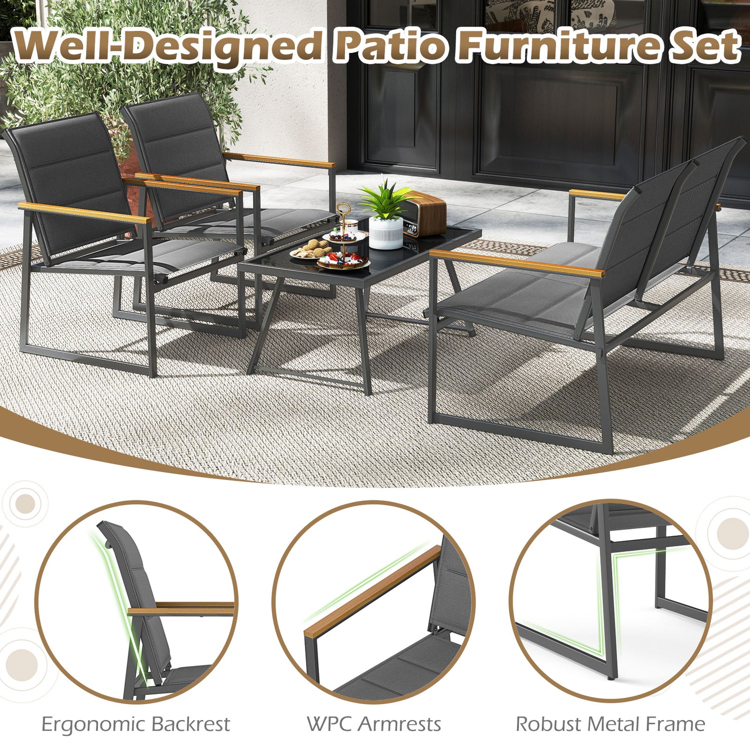 4-Piece Outdoor Conversation Patio Furniture Set