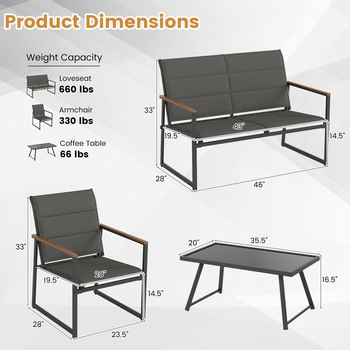 4-Piece Outdoor Conversation Patio Furniture Set