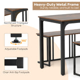 4 Pieces Industrial Dining Table Set with Bench and 2 Stools